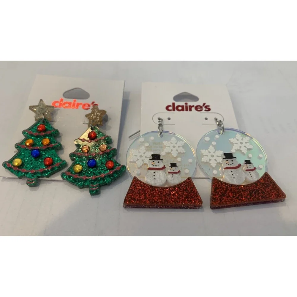 Christmas Earrings  Trees/Snow Globes Dangle 2 Pairs  Claire’s New